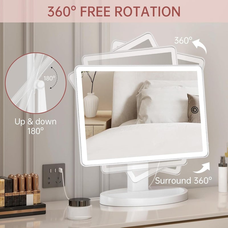 Funtouch Large Lighted Vanity Makeup Mirror with 88 LED, 360 Rotation Touch Screen, 10X Magnification Portable Tabletop Cosmetic Make Up Mirror - Image 5